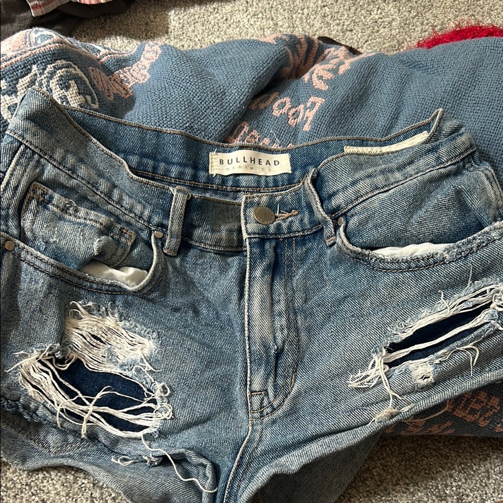 Bullhead Ripped Blue Denim Shorts